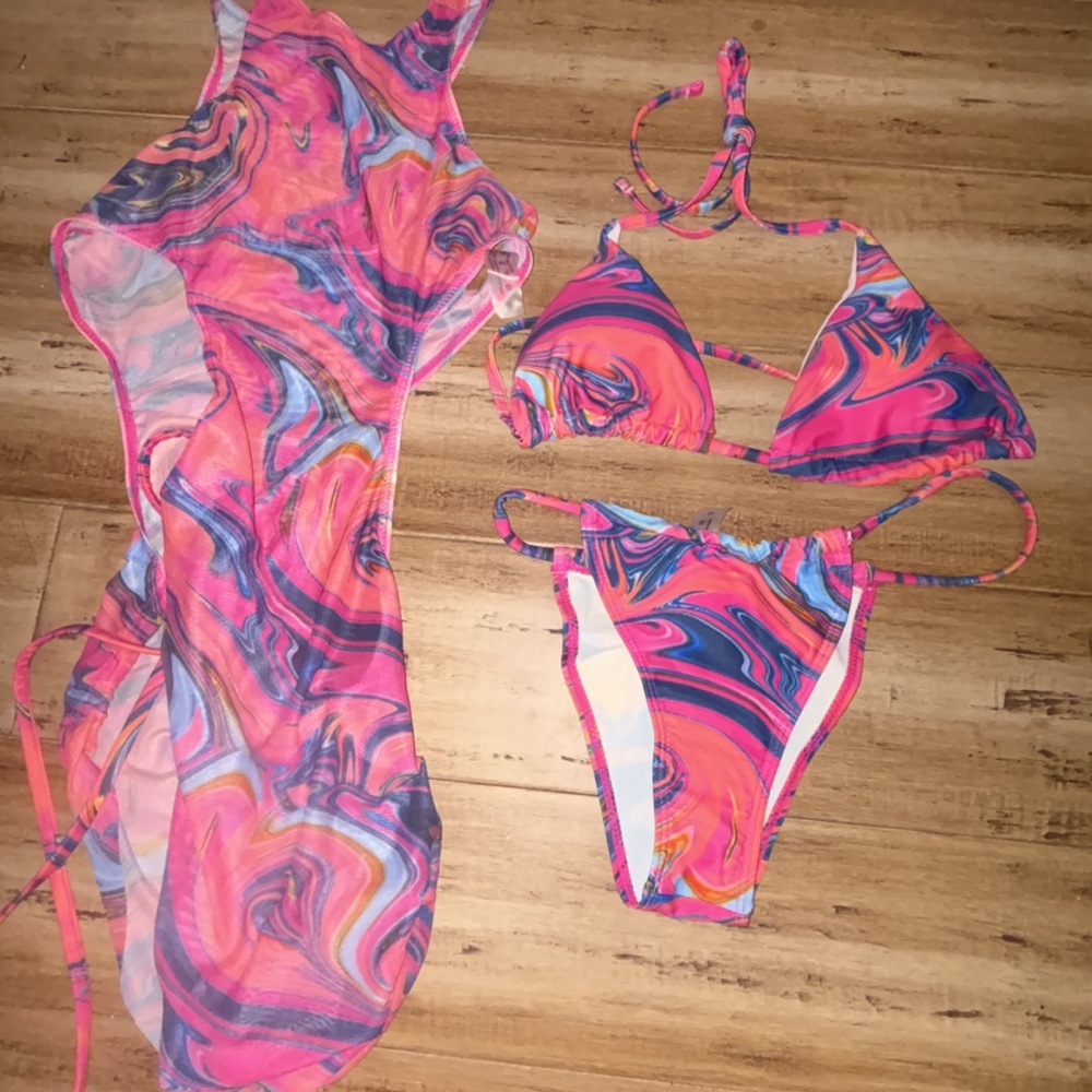 Vibrant Swirl Bikini Set with Cover-Up